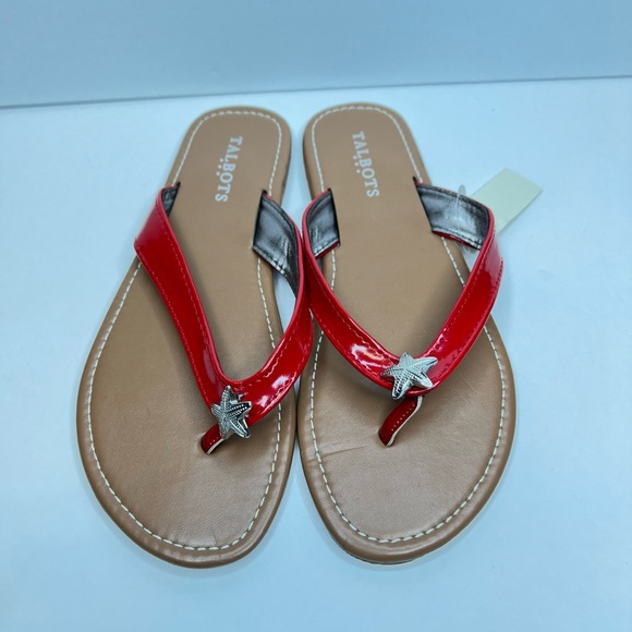 Talbots Womens Mari Red Patent Starfish Beach Theme Flip Flops Thongs Sz 9 NWT - Picture 5 of 8
